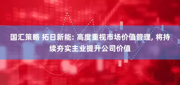 国汇策略 拓日新能: 高度重视市场价值管理, 将持续夯实主业提升公司价值