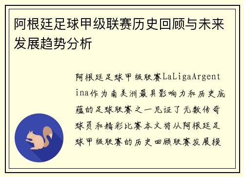 阿根廷足球甲级联赛历史回顾与未来发展趋势分析